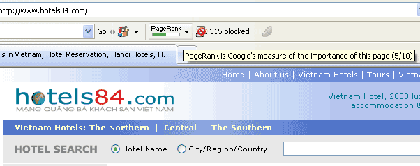 Chỉ số PageRank của hotel84.com trên Google