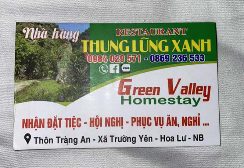 Địa chỉ Nhà Hàng Thung Lũng Xanh ở Thôn Tràng, Xã Trường Yên, Huyện Hoa Lư, Ninh Bình