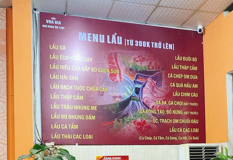 Thực đơn Nhà Hàng Ẩm Thực Vua Bia 57 An Dương Vương, Thành phố Hải Dương